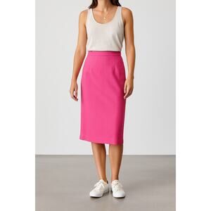 HALOGEN Lined Knit Pencil Skirt with Zip Back | Large | Pink